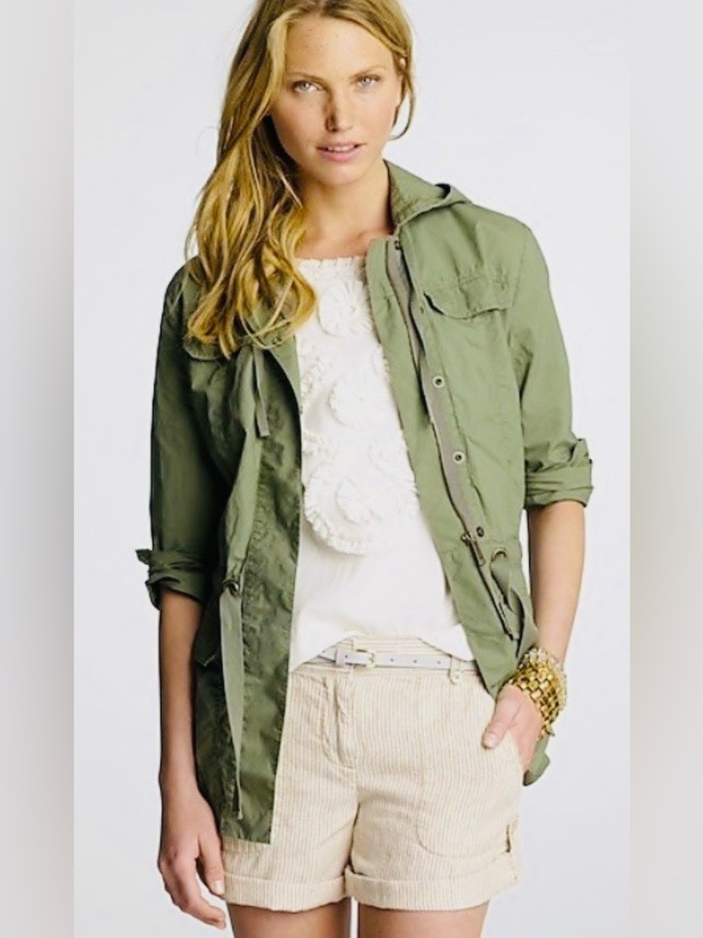 J.CREW, EUC Olive Lightweight Poplin Cardigan Jacket, Size XS